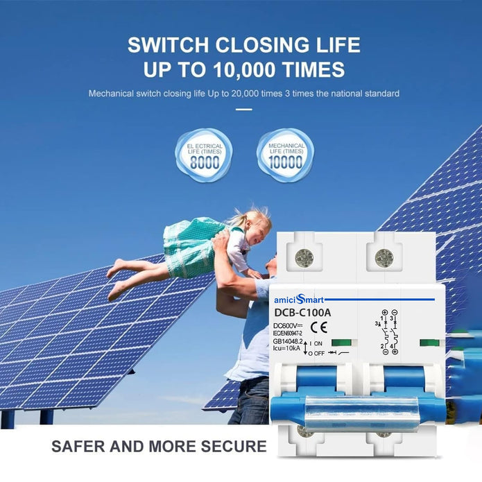 600V 100A DC Circuit Breaker for Solar Panel System, Overload & Short-Circuit Protection, DIN Rail