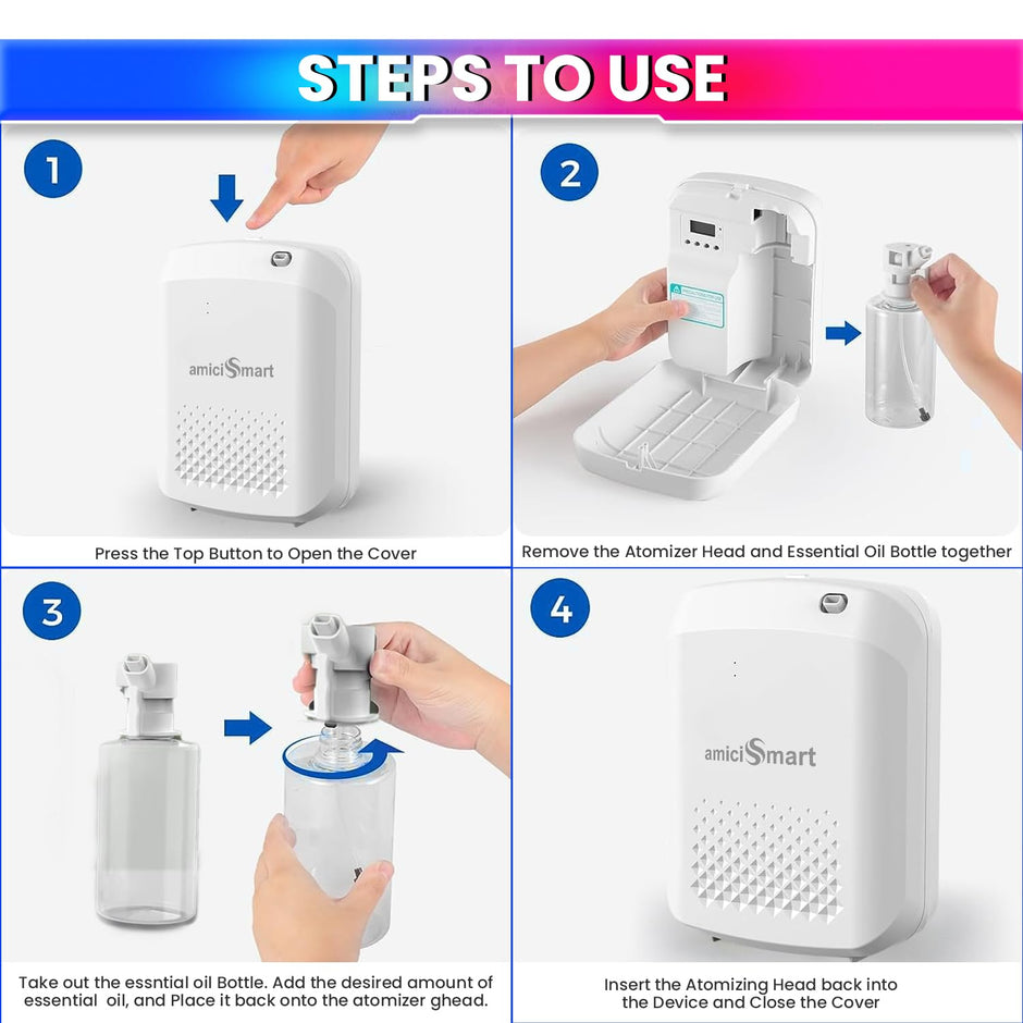 Bluetooth Aroma Diffuser, Waterless Essential Oil Diffuser with Cold Air Diffusion Technology | 400ml Capacity | Programmable Timer amiciKart