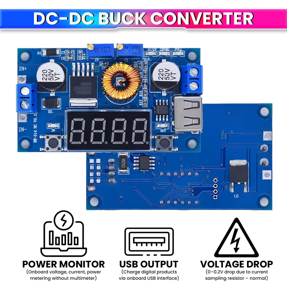 75W DC-DC Buck Converter- 5-36V to 1.3-32V Adjustable Voltage Regulator