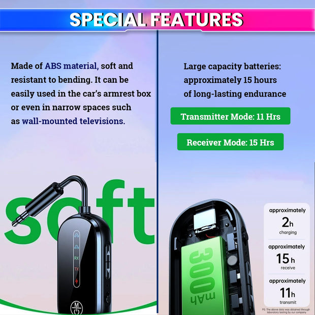 Bluetooth 5.4 TX/RX Adapter with Dual Connection Support, Wireless Audio Transmitter & Receiver