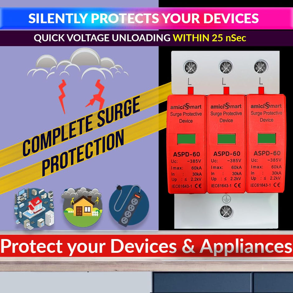 amiciSmart AC Surge Protector, 385V 30KA~60KA SPD Lightning Protection Device