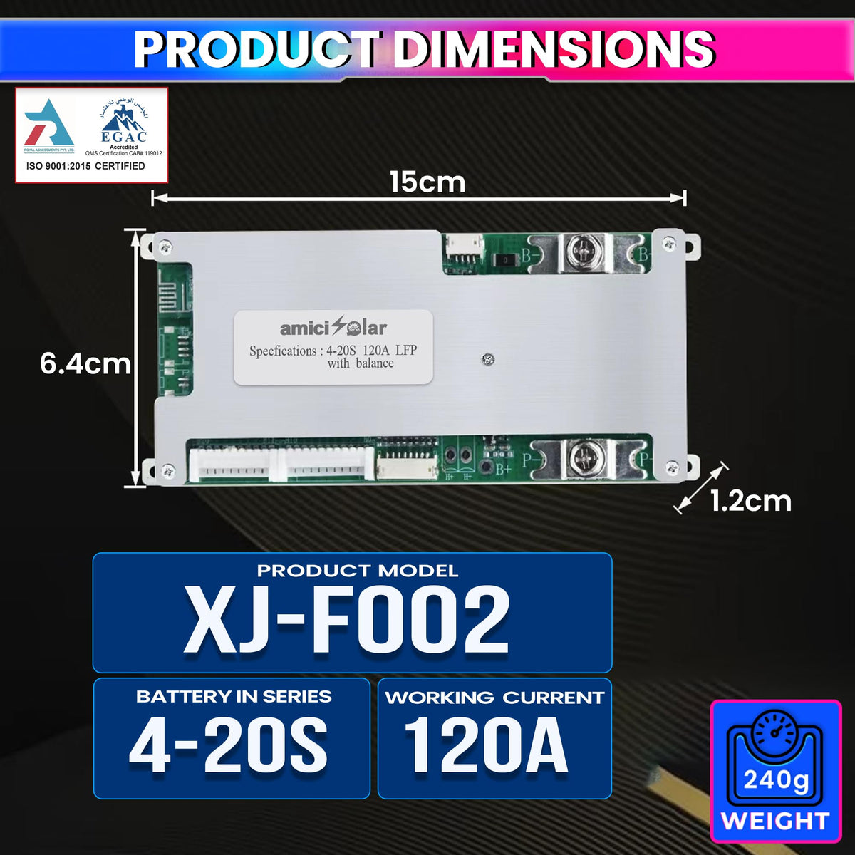4S–20S 120A Smart BMS for LiFePO4 Battery Pack |  Cell Balancing with NTC Protection