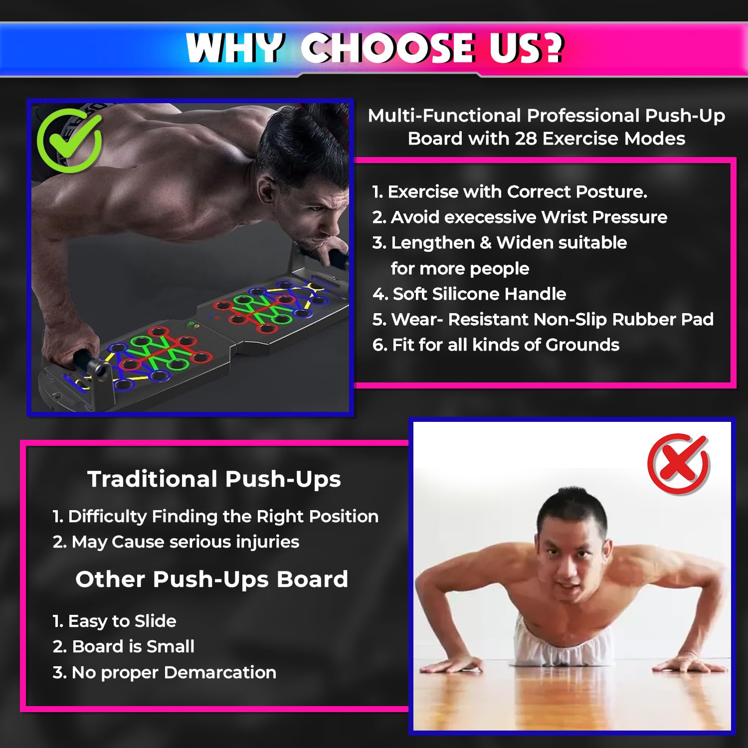 amiciCare Push-Up Board, Color-Coded Detachable Workout Mat for Chest Shoulder Back and Tricep Muscle Strength Training at Home