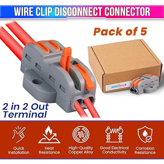 Fast Wire Clip Connector, 2-to-2 Fixed Terminal Blocks Pack of 5 – Tool-Free Electrical Wiring amiciKart c0tmiz-hs.myshopify.com