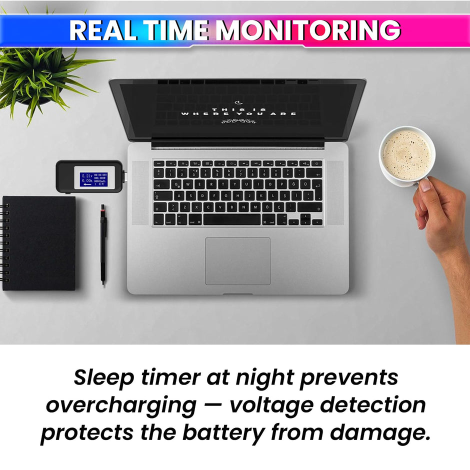6-in-1 Digital USB Type-C Tester | Real-Time Display of Voltage, Current, Power, Capacity (mAh)