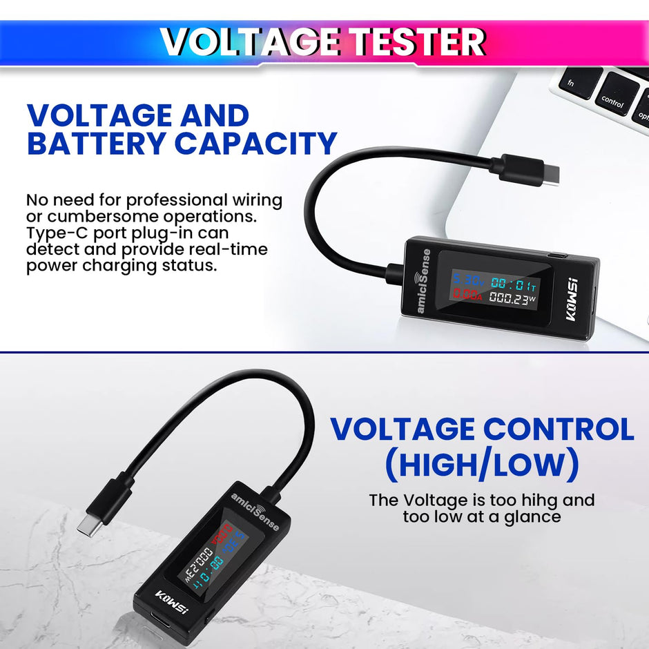 6-in-1 Digital LCD Type-C Charger Tester – Voltage, Current, Time, mAh, & Wh Detector