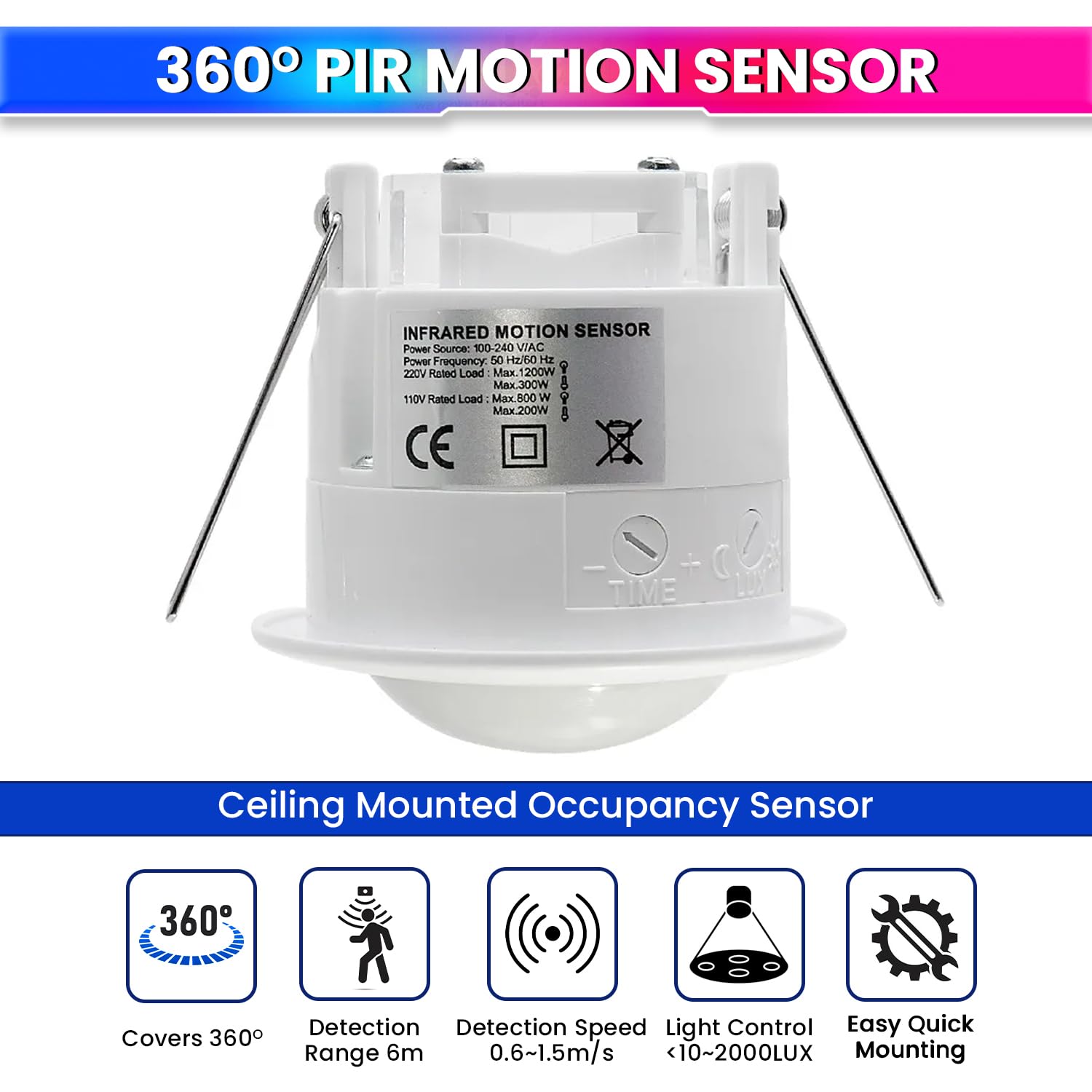 Automatic Motion Sensor Light Switch Adjustable LUX & Timer & Energy Saving
