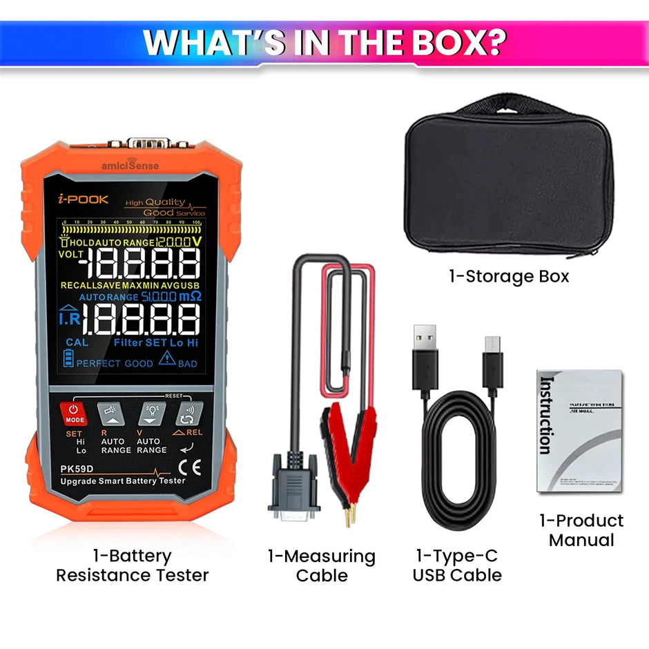 Battery Internal Resistance Tester with Auto/Manual Detection & Kelvin 4-Terminal Sensing