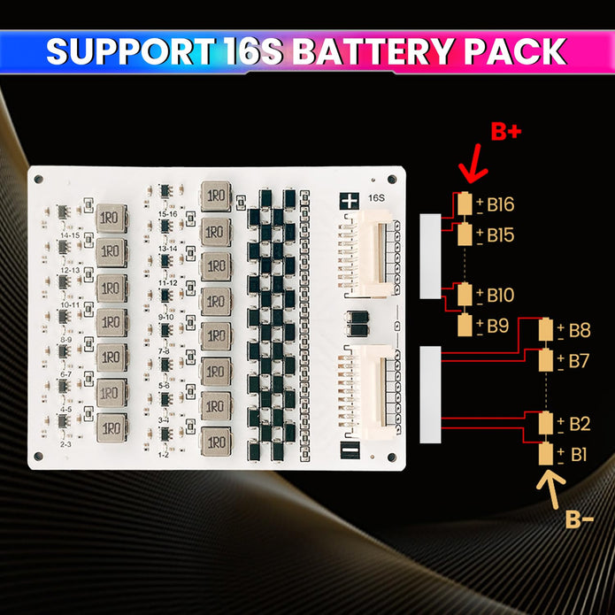 16S 2A Active Energy Balancer Board – Inductive Voltage Energy Equalization for LiFePO4 / Li-ion / LTO Battery Packs (3.0V–4.2V per Cell)
