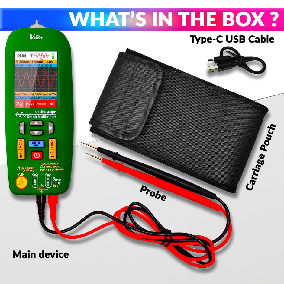 3-in-1 Digital Oscilloscope, Multimeter & Test Pen, Rechargeable, 2.8" TFT, 10MHz Bandwidth