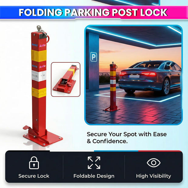 Heavy Duty Folding Parking Barrier Lock with Keys & Foot Quick-Deploy for Home, Office & Private Driveways