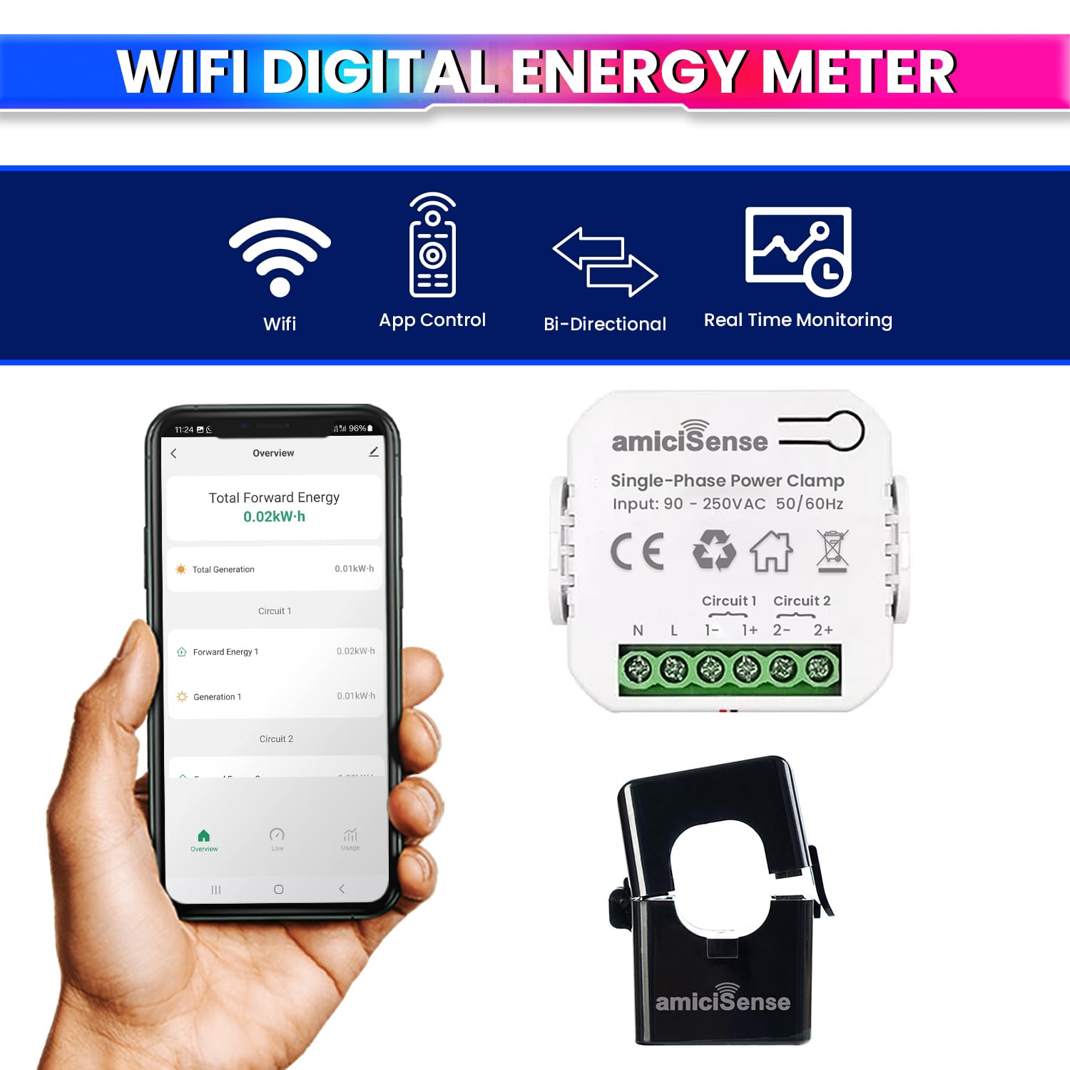 WIFI Bi-Directional Energy Meter with 200A CT