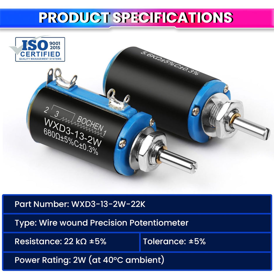 Rotary Potentiometer 2W Power Rating Smooth Adjustment for Audio, DIY Electronics