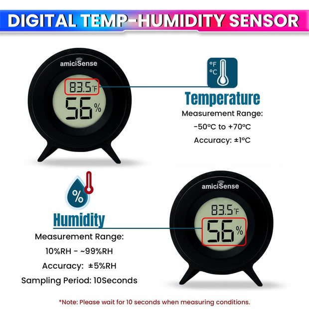 Mini Thermometer & Hygrometer – Back Sensor Compact Temperature & Humidity Monitor for Home, Car & Office