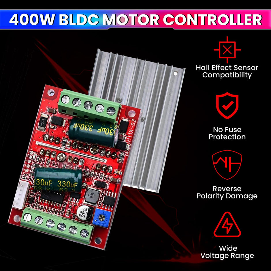 amiciSmart DC 6-60V 400W BLDC Three-Phase Brushless Motor Controller with PWM and Hall Sensor Support
