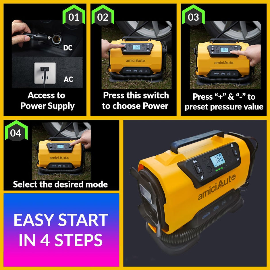 Dual Power AC/DC Inflator & Deflator with Tubeless Tyre Puncture Repair Kit