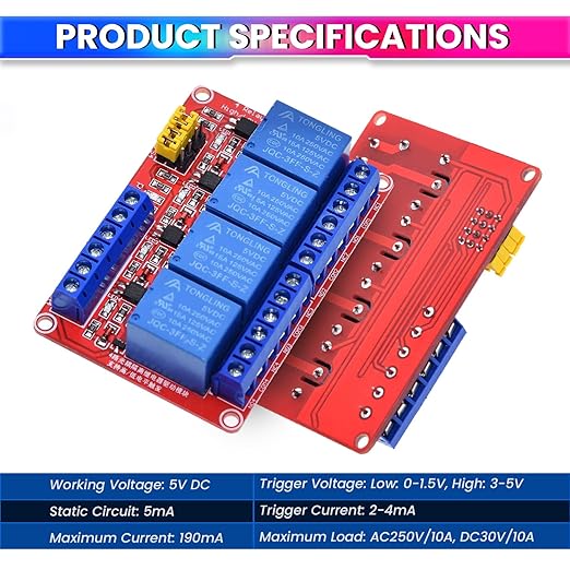 Relay Module with Optocoupler – 12V/24V, High/Low Trigger, Compatible with Arduino