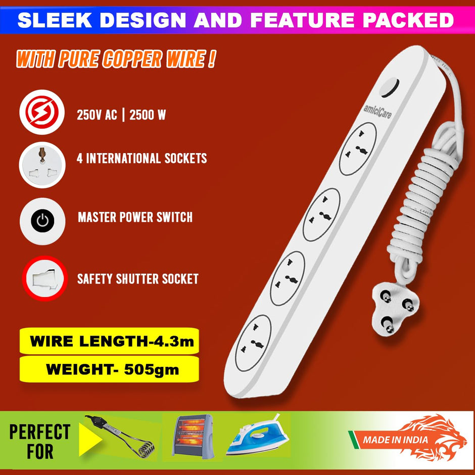 Extension Board, 4 Universal Socket with Master Switch amiciKart c0tmiz-hs.myshopify.com