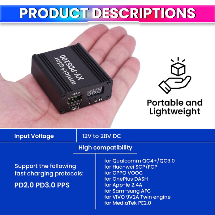 100W DC-DC Mobile Quick Charger Module DC Step Down Converter with QC4.0 / QC3.0 / Type-C PD