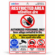 Restricted Area Safety Sign Board, English & Hindi  CCTV Warning | No Photography Wall Hanging Sign, Pack of 4