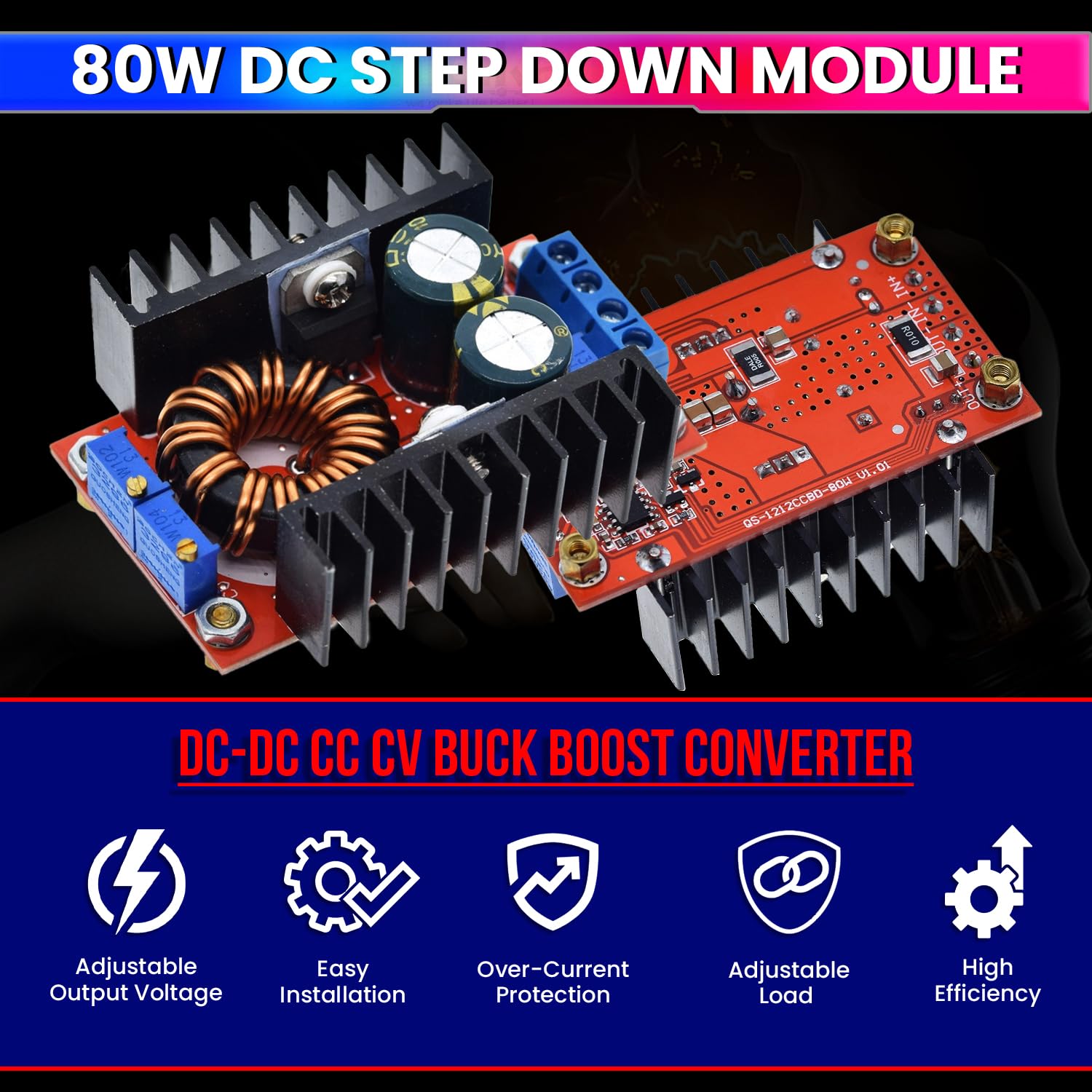 80W Buck-Boost Converter, DC 10-35V to 1-35V Step-Up/Step-Down Power Module