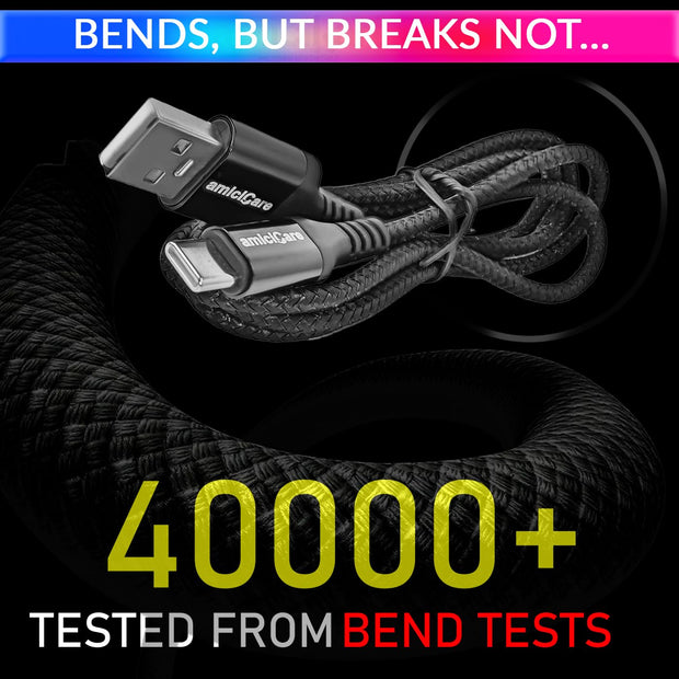 65W/5A Fast Charging Type-C Cable, 1m Long Braided Cable for Smartphone