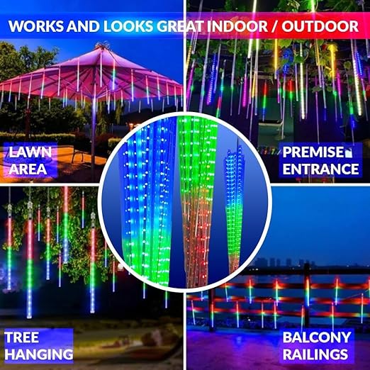 Meteor Shower Drop LED Lights – Set of 8 Weatherproof Outdoor Decorative Lights for Garden & Patio