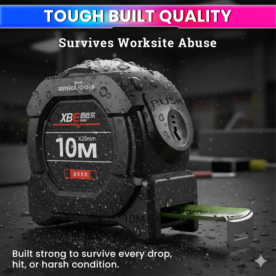 10m Dual-Unit Measuring Tape in cm & Feet with Auto-Lock & Smooth Retraction Heavy Duty Unbreakable ABS Case with Belt Clip