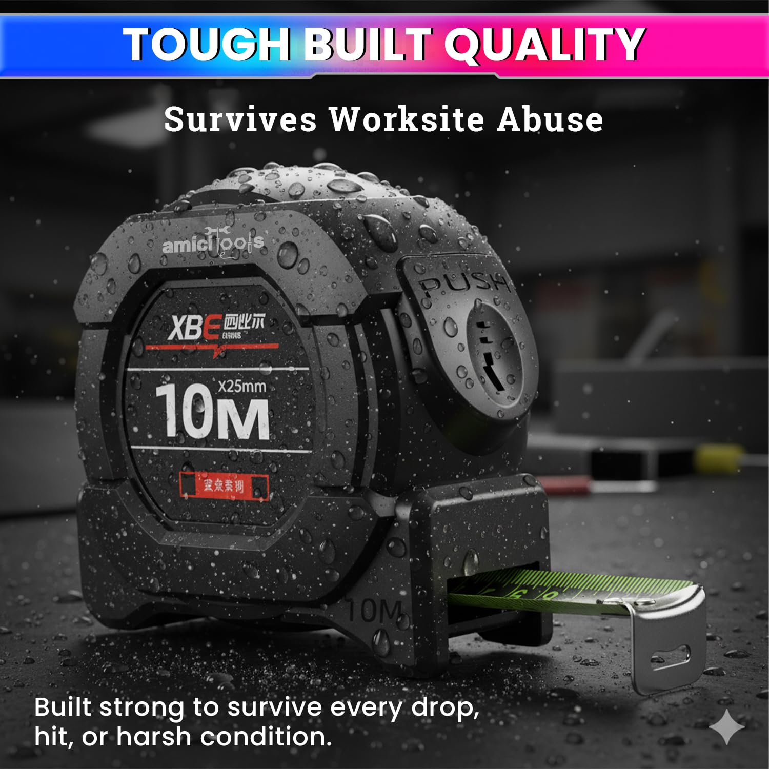 10m Dual-Unit Measuring Tape in cm & Feet with Auto-Lock & Smooth Retraction Heavy Duty Unbreakable ABS Case with Belt Clip