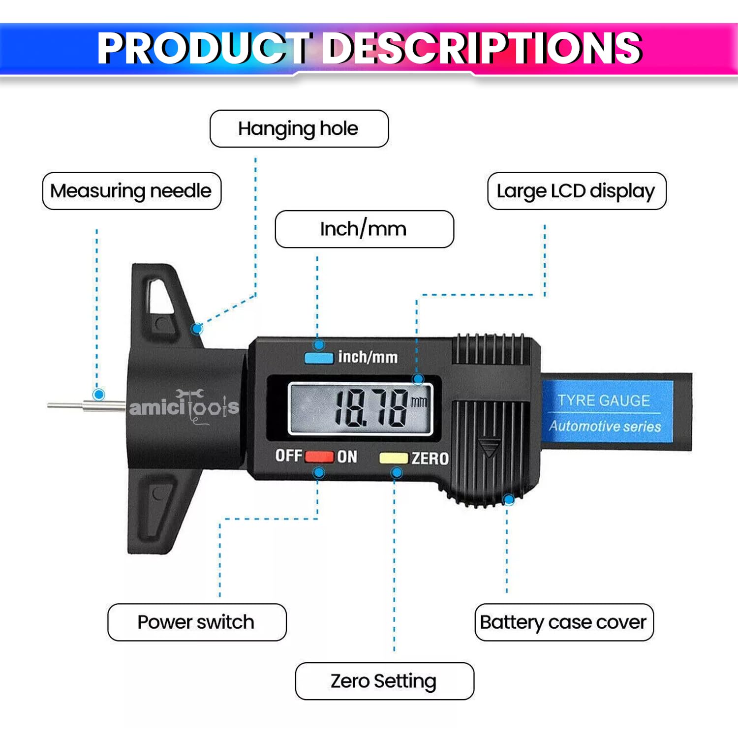Digital Tire Thread Depth Gauge with LCD Display, 0-25mm Accurate Measurement for Cars, Trucks, Motorcycles Wheel amiciKart c0tmiz-hs.myshopify.com