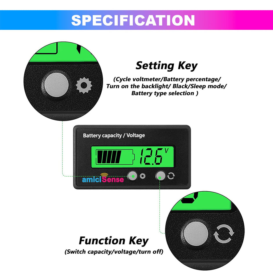 8~70V Battery Capacity Indicator for Lead Acid Battery, Check Voltage & Charge Display for E-Rickshaw/E-Bikes (Green)