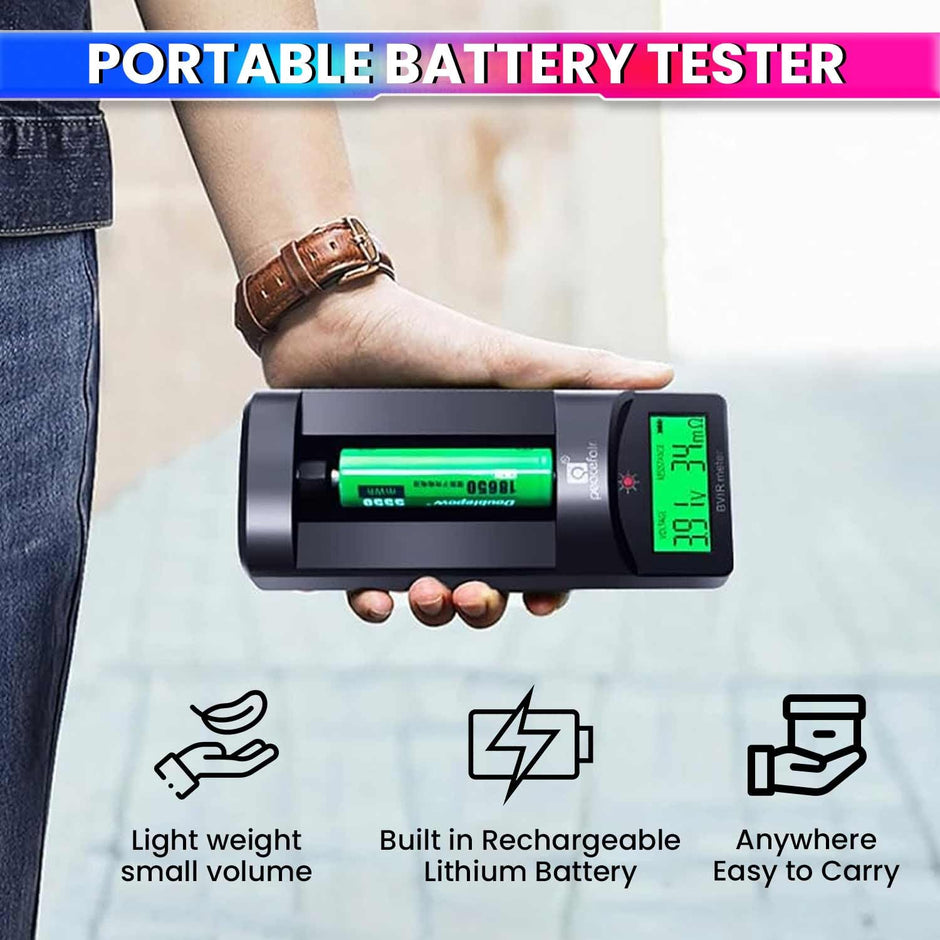 BVIR Battery Tester 0–999mΩ with LCD, for Lead-Acid & Lithium Battery Voltage/Resistance Check amiciKart
