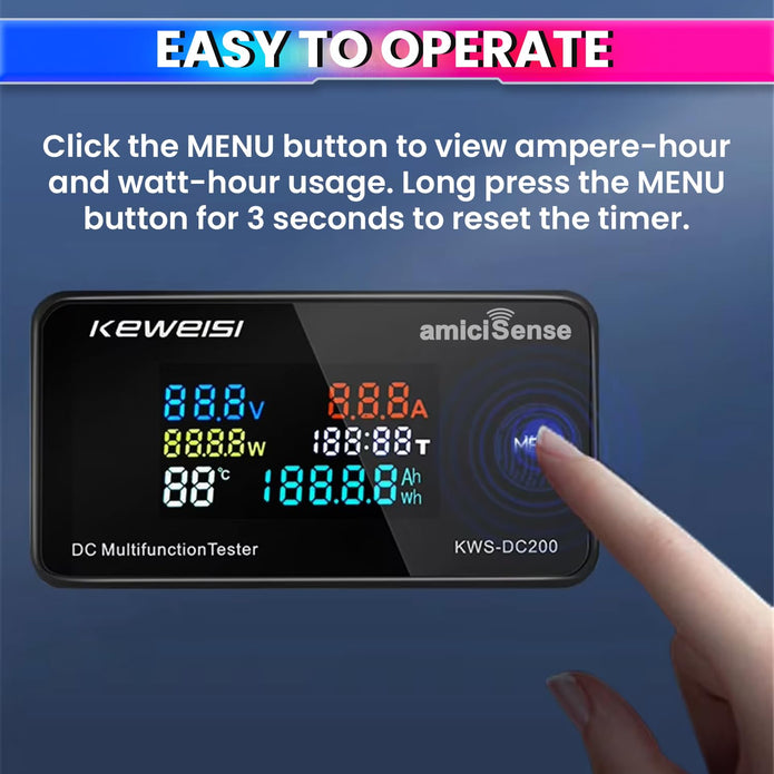 100A DC Energy Meter 6-in-1, Voltage, Current, Power & Temperature Monitor for Solar & Battery Systems