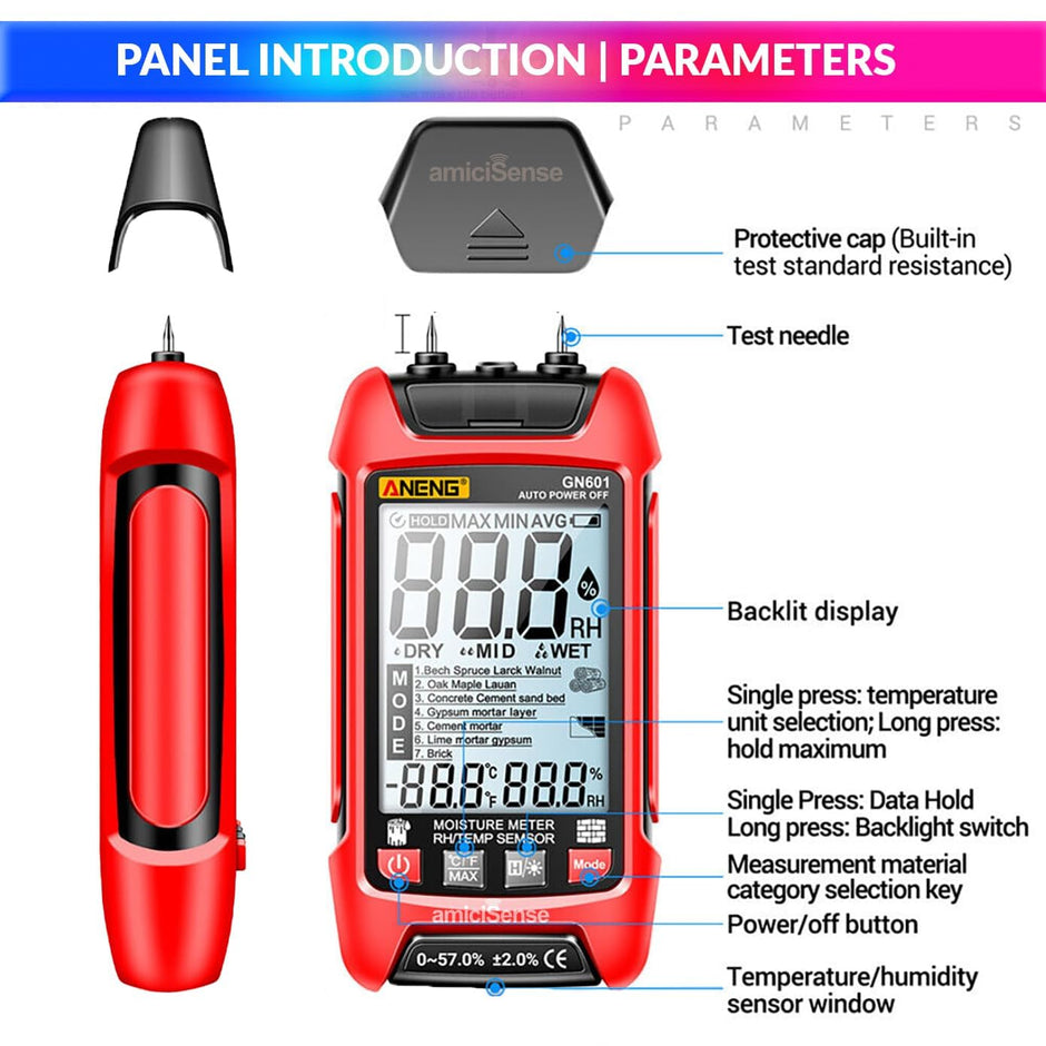 7-in-1 Digital Moisture Meter – Digital Hygrometer For Wall, Wood, Building Materials with Temp Display