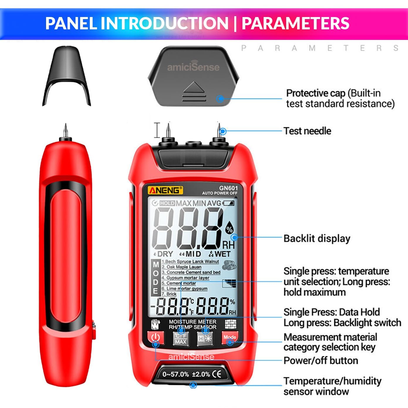 7-in-1 Digital Moisture Meter – Digital Hygrometer For Wall, Wood, Building Materials with Temp Display