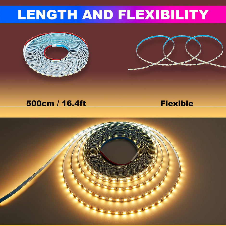 amiciCare 2835 LED Strip Lights - 5m Long 12V Strip Light with 120 LED/m