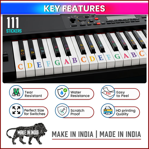 Colourful 3D-Raised Touchable Piano Keyboard Stickers for Beginners Easy-to-Grasp by Fingers