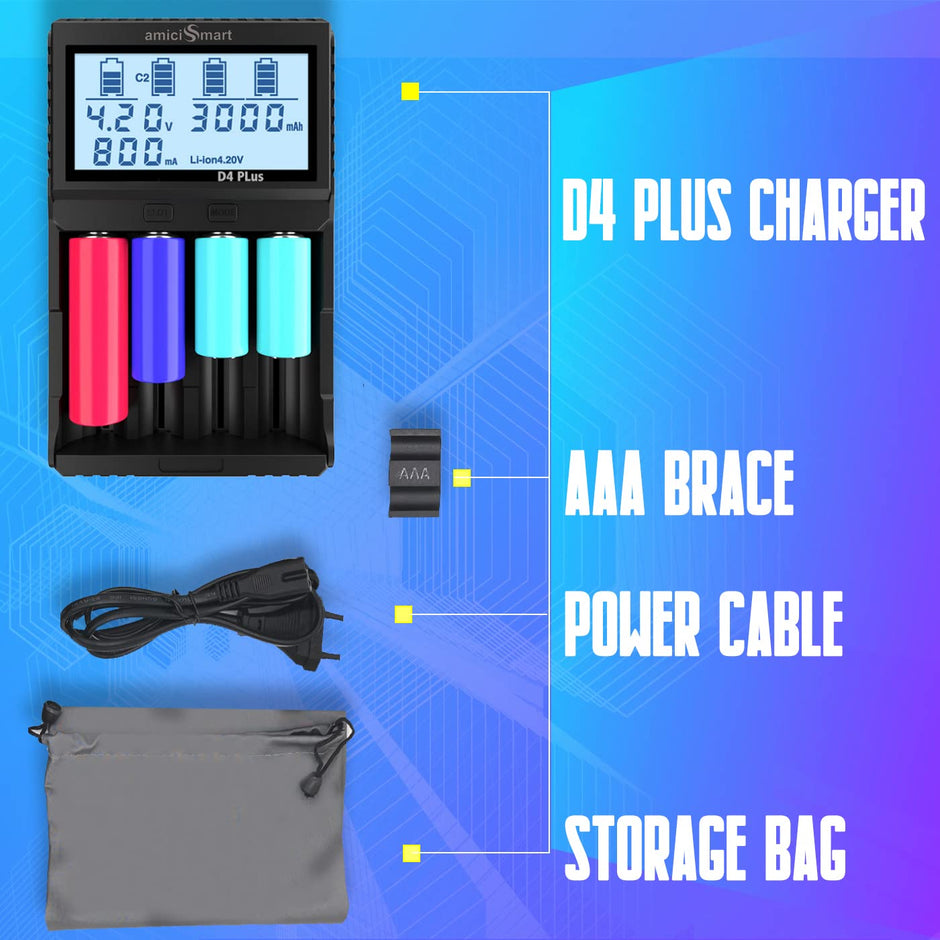 Intelligent 4-Slot Battery Charger with LCD Display & Adjustable Current amiciKart