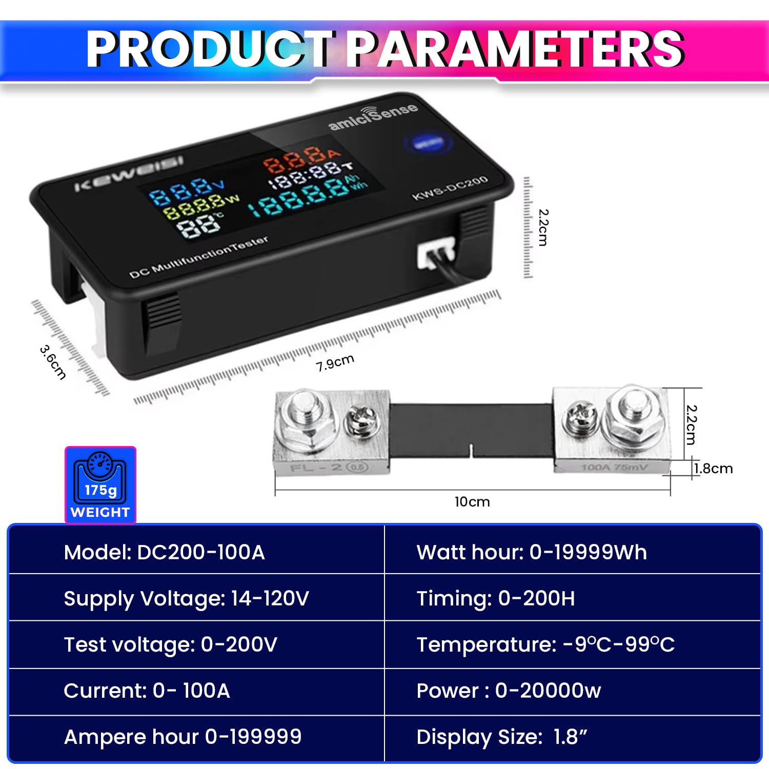 100A DC Energy Meter 6-in-1, Voltage, Current, Power & Temperature Monitor for Solar & Battery Systems amiciKart c0tmiz-hs.myshopify.com