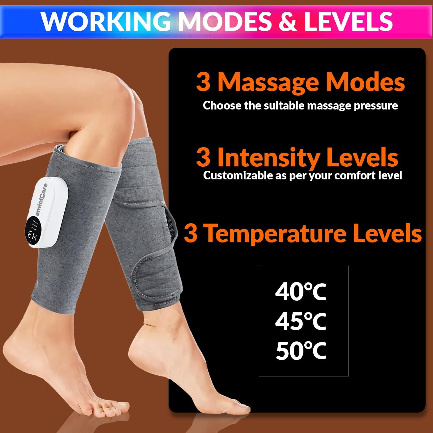 Leg Massager, Air Pressure Calf Massager with 3 Working Mode and Hot Compress