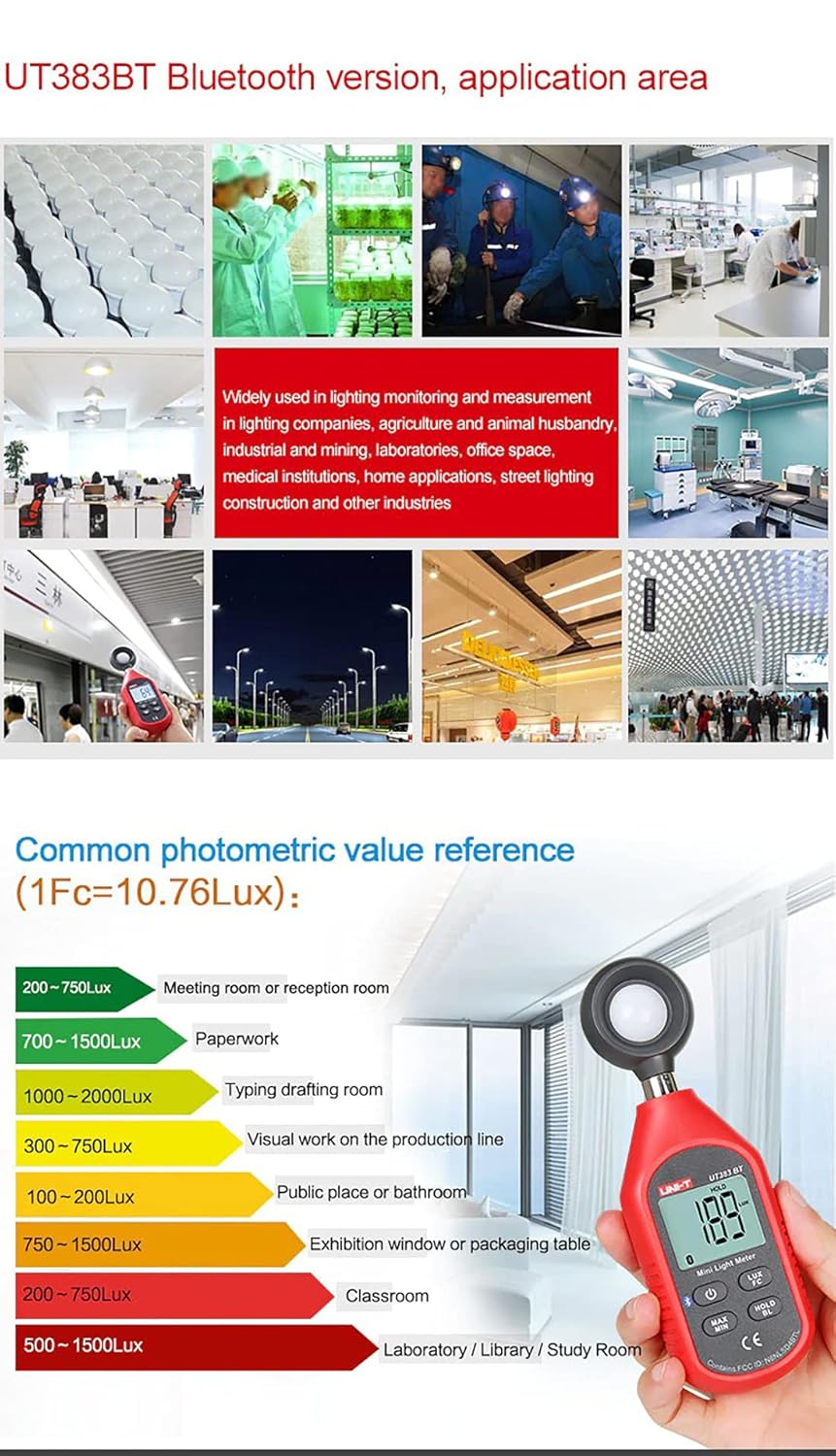 UNI-T UT383BT Luxmeter 0~199900Lux Bluetooth Digital Light Meter with 3AAA Battery amiciKart c0tmiz-hs.myshopify.com