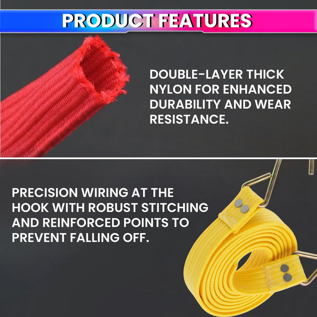 Heavy-Duty Non-Slip Straps with Steel Hooks Double-Layer Nylon Bungee Cords for Multi-Purpose Use (Random Colour)