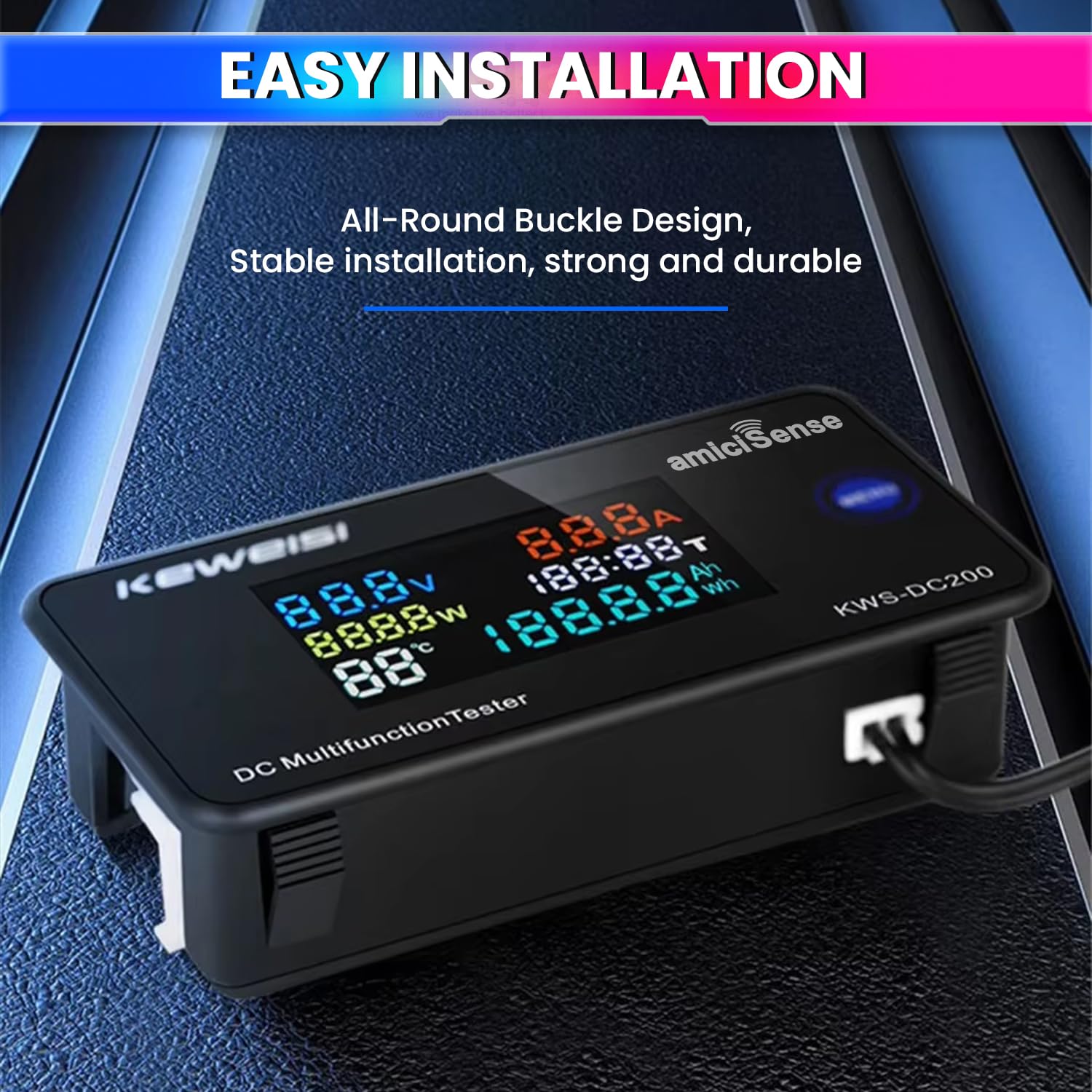 100A DC Energy Meter 6-in-1, Voltage, Current, Power & Temperature Monitor for Solar & Battery Systems