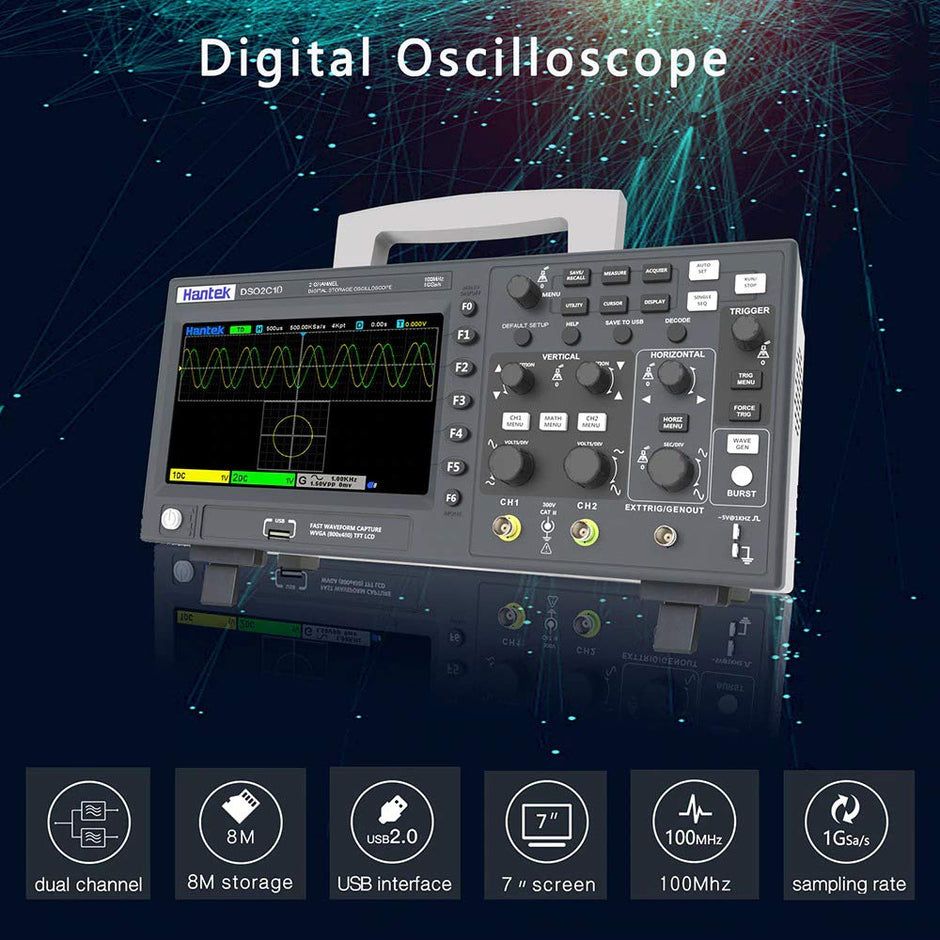 Hantek DSO2C10 Digital Oscilloscope 2 Channels 100Mhz USB Storage Oscilloscope 1GSa/s Sample Rate