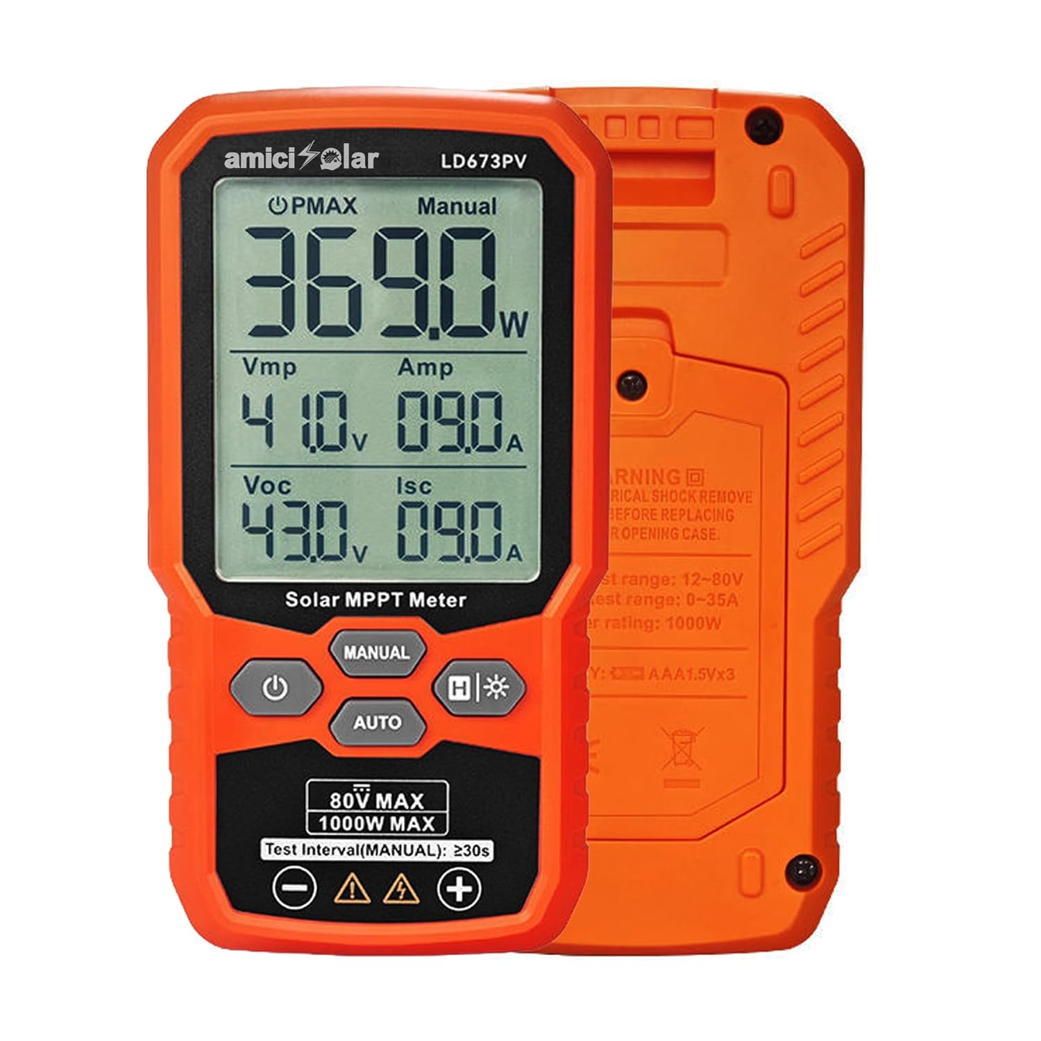 Solar MPPT Meter 12–80V DC 1000W Photovoltaic Tester with LCD Display