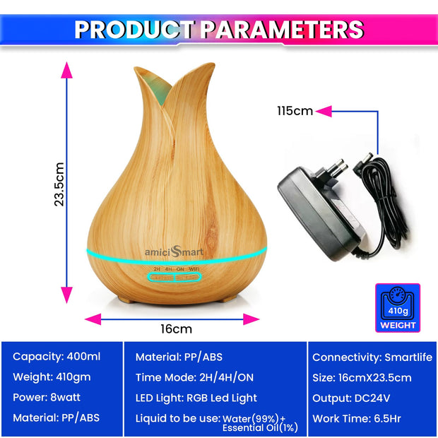 WiFi Aroma Diffuser 400ml with LED, Auto-Cut, Alexa & Smart Life App Compatible amiciKart c0tmiz-hs.myshopify.com
