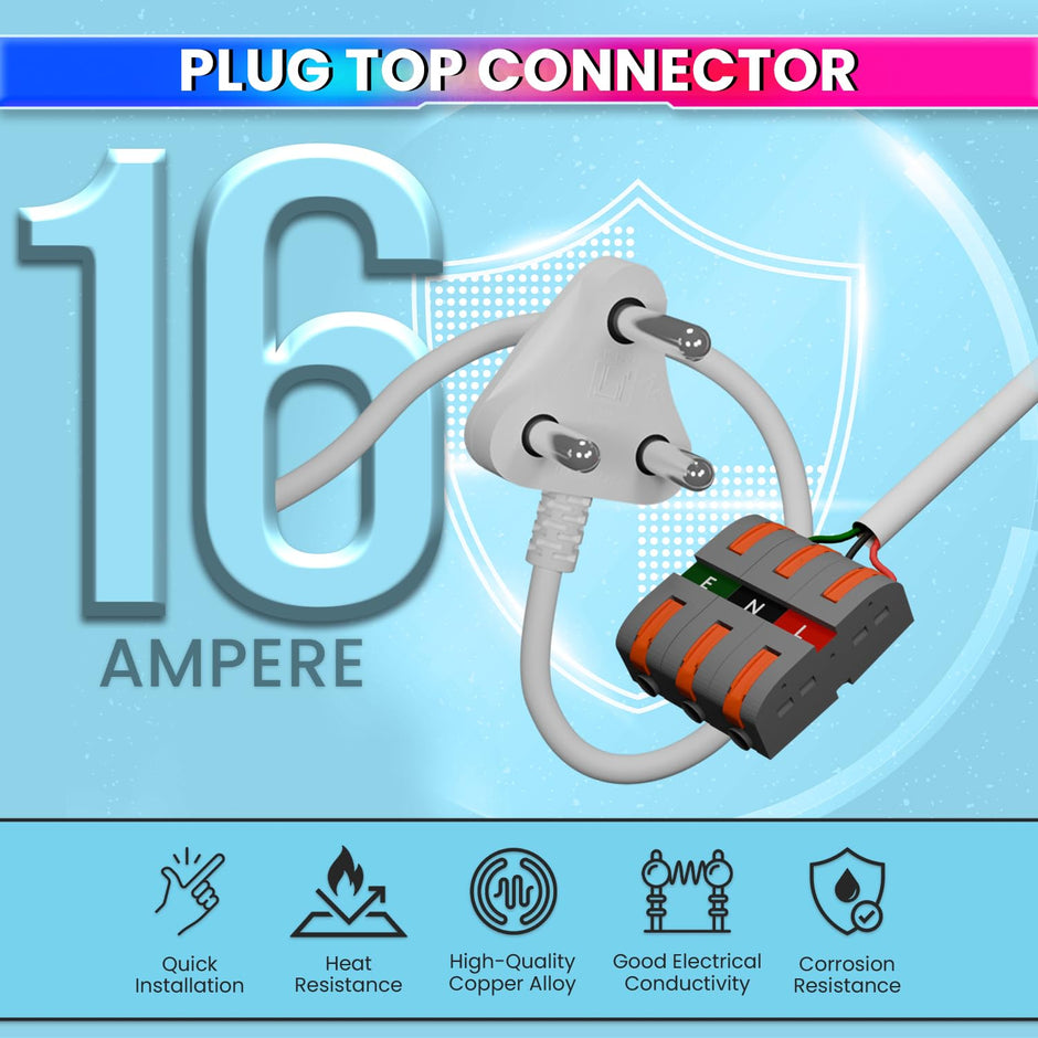 Secure Connect Plug Top with Color Coded Wire Connector (16Amp, 230 VAC)