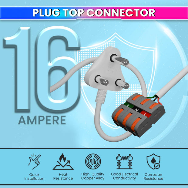 Secure Connect Plug Top with Color Coded Wire Connector (16Amp, 230 VAC)