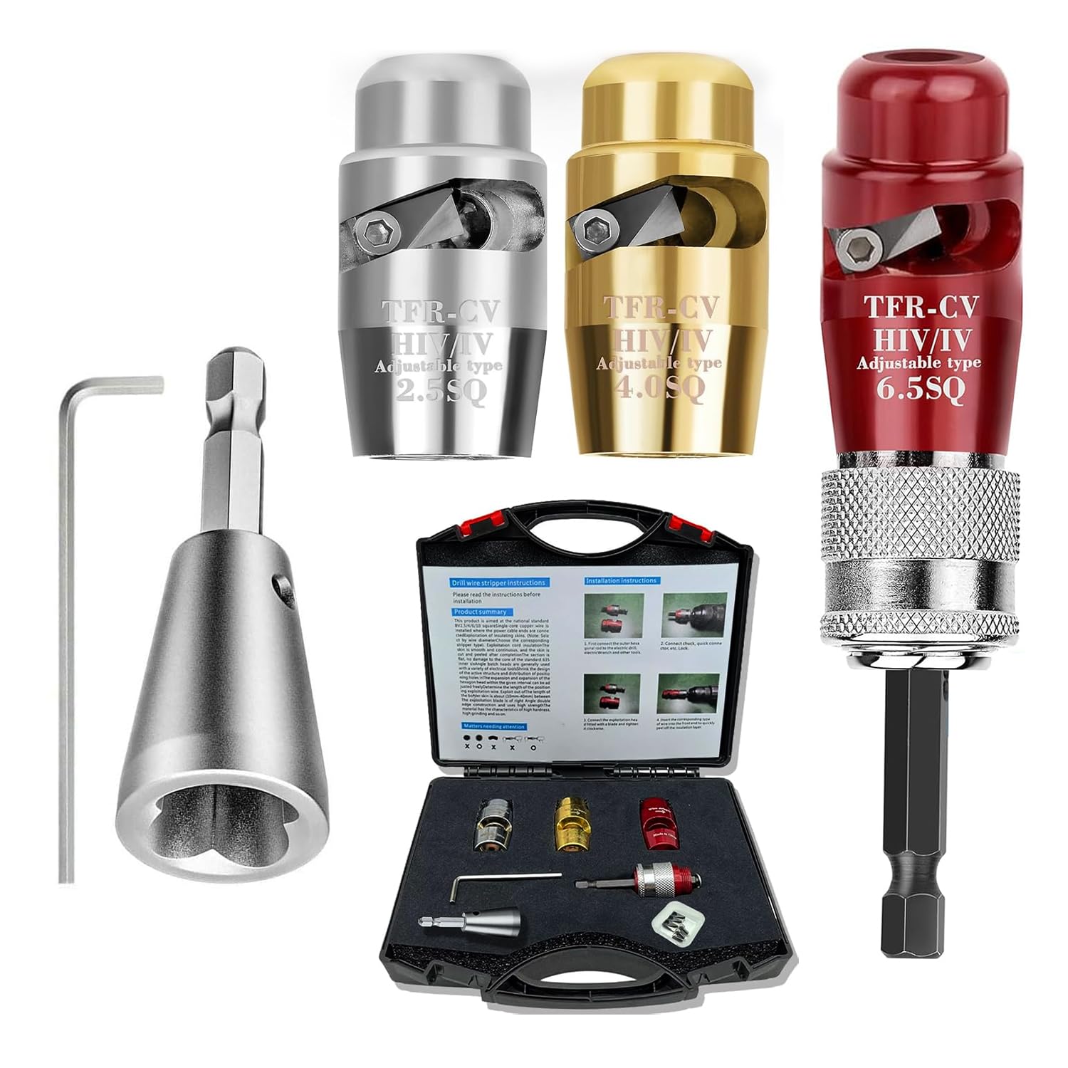 3-Piece Electric Wire Stripper Set for Drill Machines, Premium Aluminium Alloy Compatible with Insulated Wire 2.5,4.0,6.0mm amiciKart