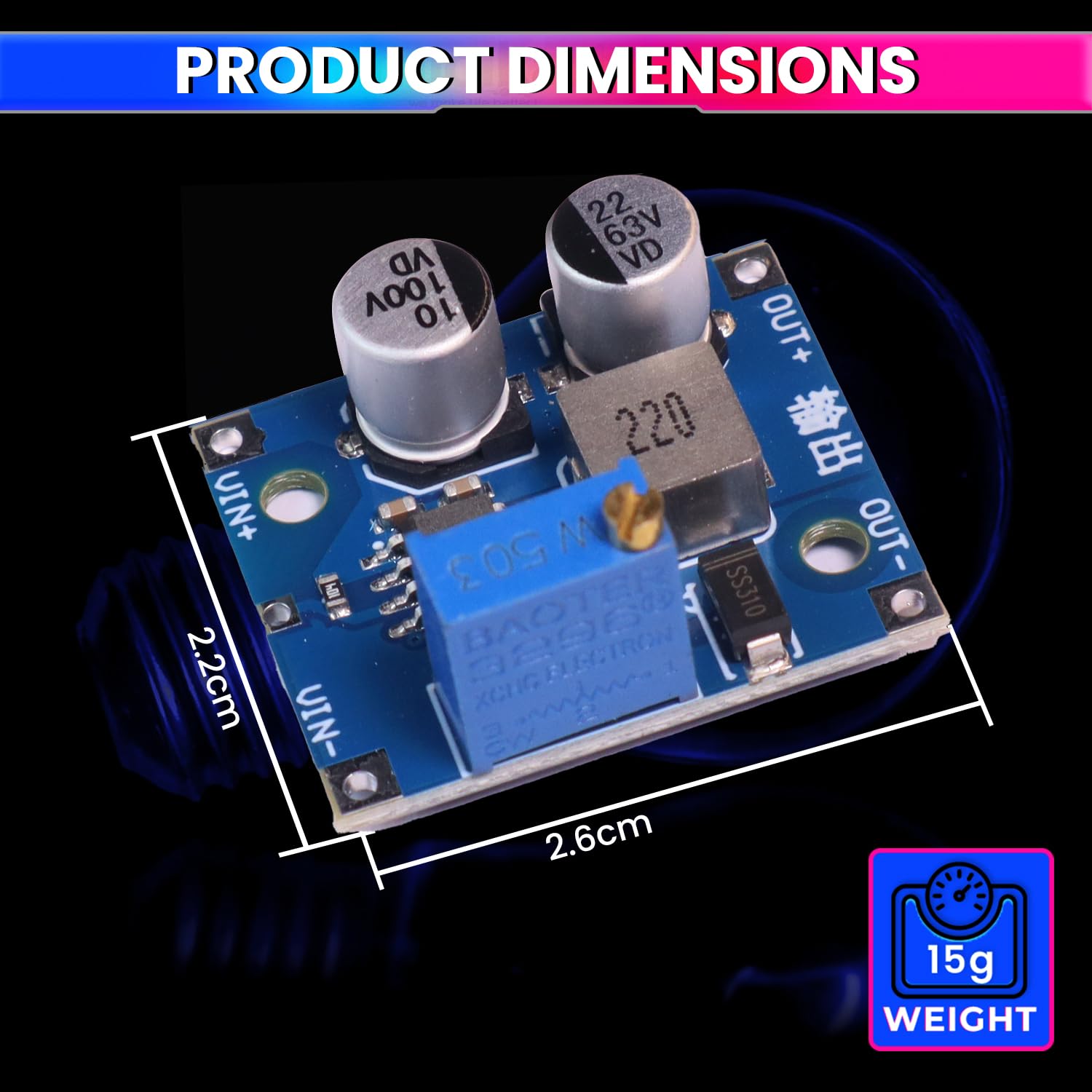 DC-DC Adjustable Step-Down Power Module |5-80V Input to 1-60V Output |1.5A Peak Current amiciKart